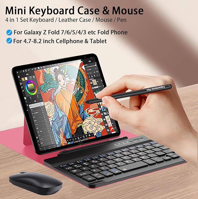 for Samsung Galaxy Z Fold 7 6 5 Keyboard and Mouse, Portable Mini Bluetooth - Image 2