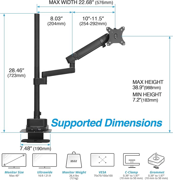 AVLT Single 40 Inch Monitor Arm Pole Top Mount - Image 3