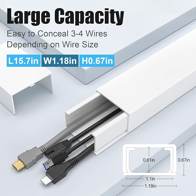 Yecaye Large Cord Hider for 3-4 Wires, Paintable Cord Cover Wall Cable - Image 2