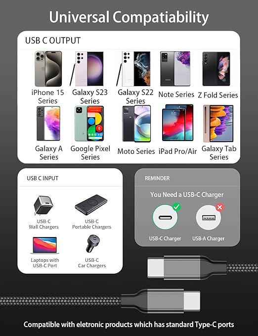 1ft USB C to USB C Cable 4Pack, 60W Short USB C Charger Cable, 12 inch Type C - Image 6