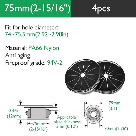 4PCS Cable Grommets, 2-15/16" Desk Hole Cover Petal Shaped Buckle Type Nylon - Image 9