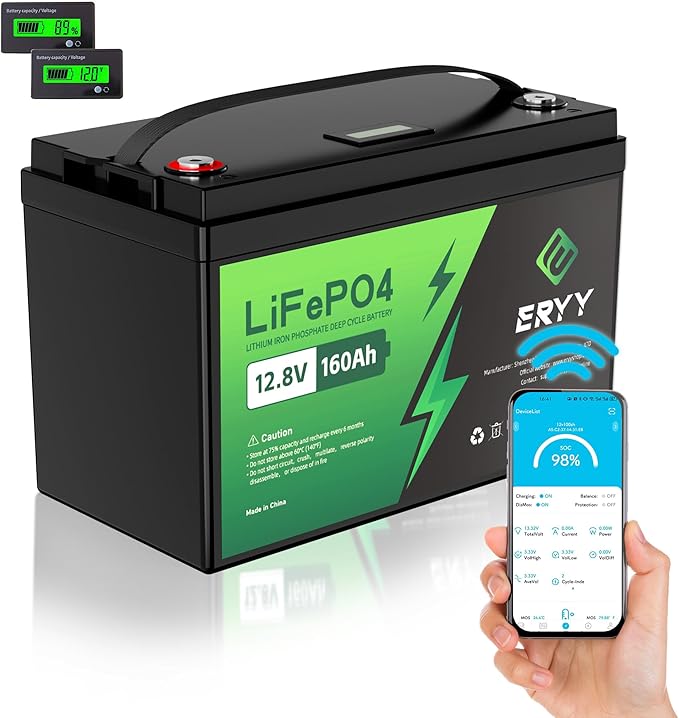 12V 160Ah LiFePO4 Battery Bluetooth, Group 31 RV Lithium Batteries 12V by ERYY