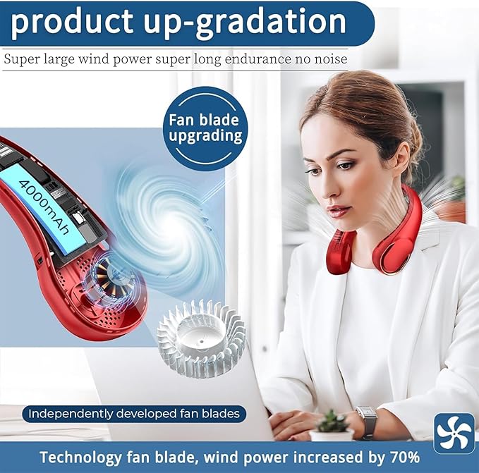 Portable Neck Fan, Bladeless Neck Fan, USB Rechargeable Personal Fan, 4000 mAh - Image 2