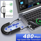USB to USB-C and Lightning Cable Combo, 2 in 1 Coiled iPhone Charger Cable - Image 6