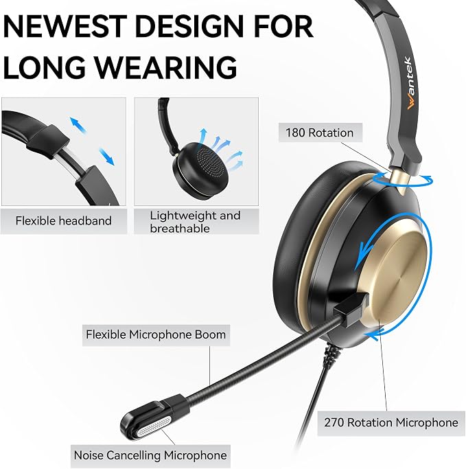 Wantek USB Headset with Microphone, Type-c/USB/3.5mm Jack 3-in-1 PC Headsets - Image 4