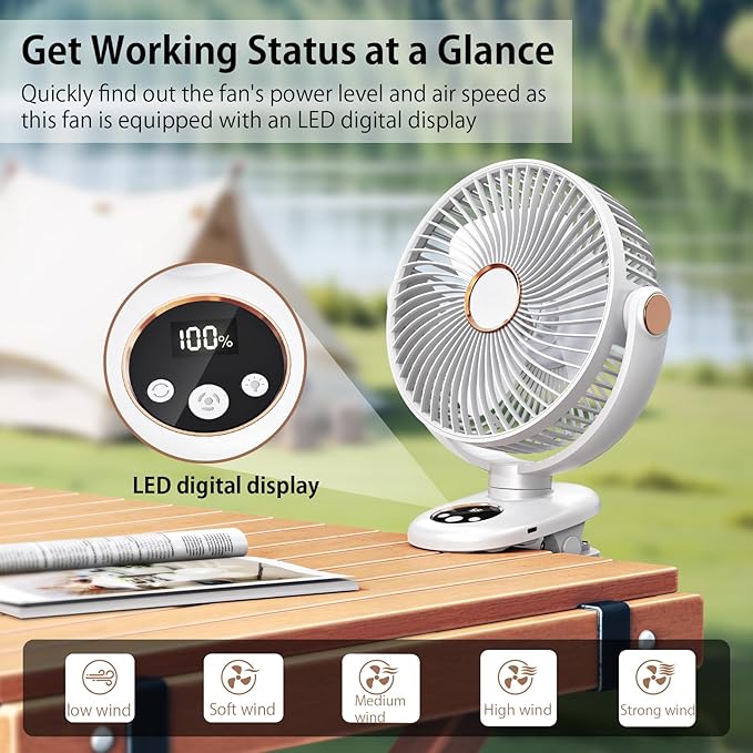 iNeibo 10000mAh Portable Clip on Fan, 90° Oscillating Fan, 8 Inch Rechargeable - Image 5