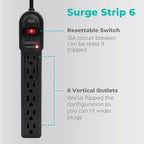 KMC 6-Outlet Surge Protector Power Strip 2-Pack, 900 Joules, 4-Foot Extension - Image 2