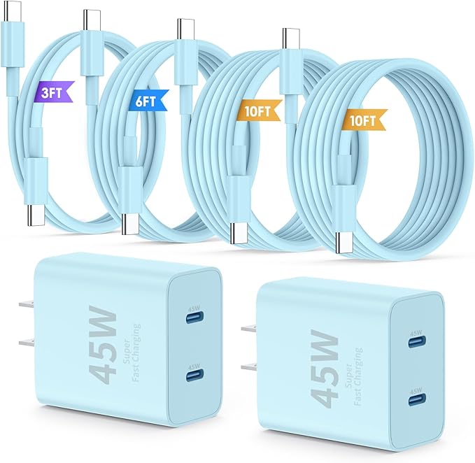 iPhone 16 15 Pro Max Charger Fast Charging, 45W Dual Port USB C Fast Charger by QZIIW