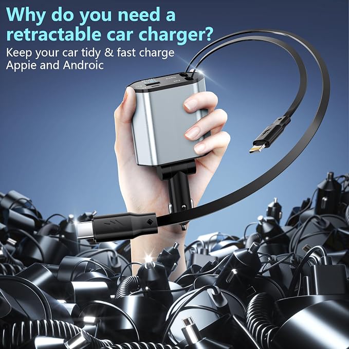 Retractable Car Charger, 120W 2.7Ft Retractable Cables and 4 Electronic Ports - Image 5