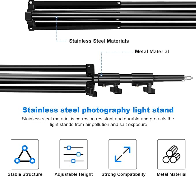 2pack Heavy Duty Light Stand 9.2ft / 110" Aluminum Spring Cushioned Tripod - Image 4