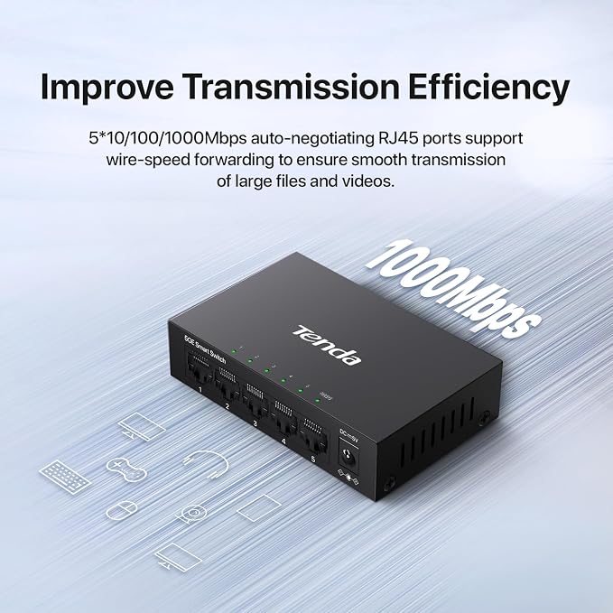 Tenda TEG205E, 5 Port Managed Gigabit Switch, Easy Smart Managed, Base-T Ports - Image 3