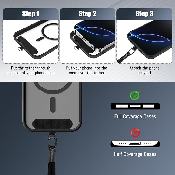 Phone Lanyard 2 Pack, 2x Adjustable Crossbody Phone Strap, 2x Tether Tab - Image 2