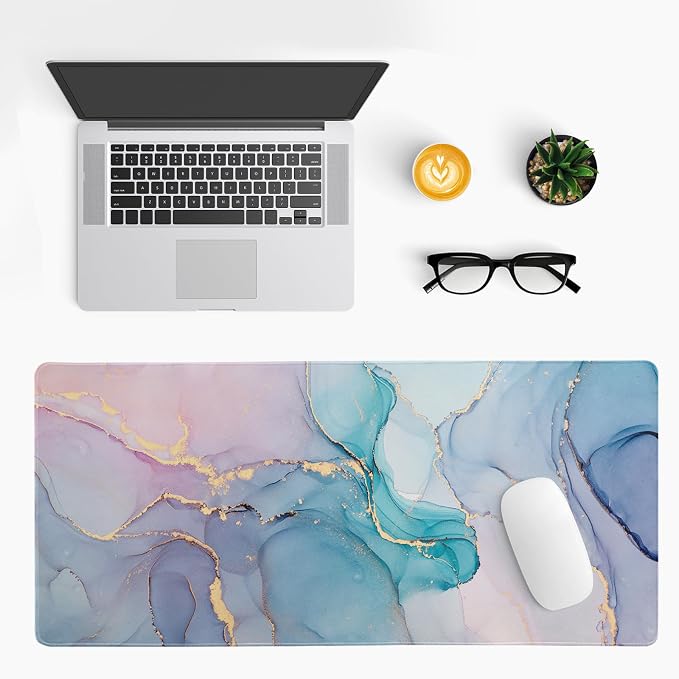 Teal Marble Extended Mouse Pad 31.5x11.8 Inch Turquoise Desk Marble Mousepad - Image 3
