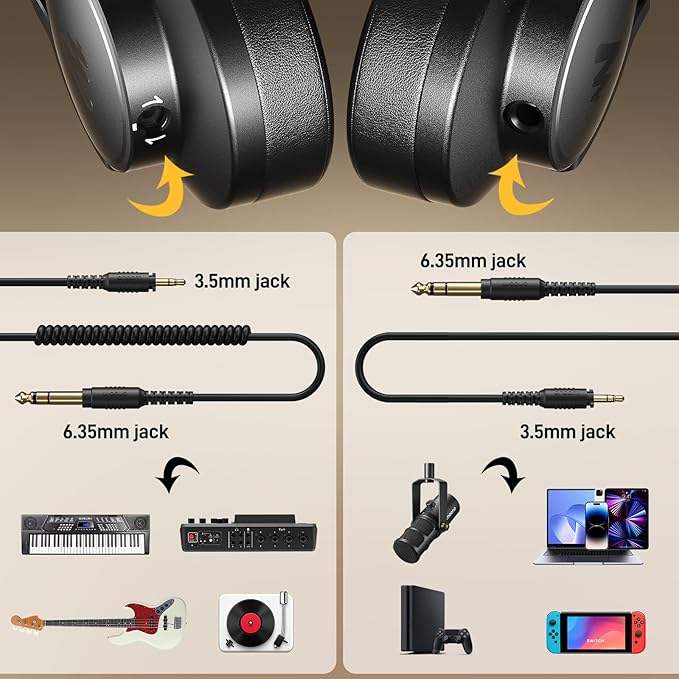 MAONO Studio Monitor Mixing DJ Headphones, 50mm Neodymium Driver Over Ear Wired - Image 3