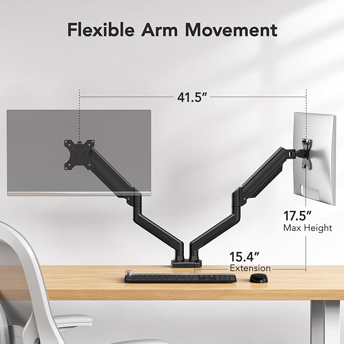 HUANUO Dual Monitor Mount for 2 Monitors up to 32 inches, Each Arm Holds Max - Image 4