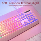 Pink Creamy Keyboard, Rainbow LED Backlit, 104 Keys Silent Light Up Gaming - Image 2