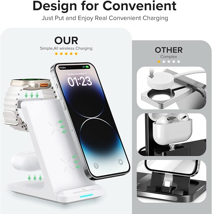 Wireless Charging Station, 3 in 1 Fast Wireless Charger Stand - Image 4