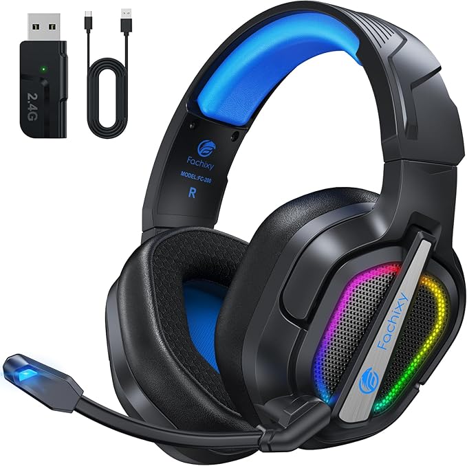 FC200 Wireless Gaming Headset for PS5, PS4-2.4GHz USB Foldable Headphones by FachixyUS