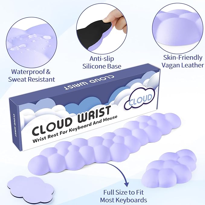 Cloud Wrist Rest for Keyboard and Mouse, Memory Foam PU Leather Keyboard Wrist - Image 5