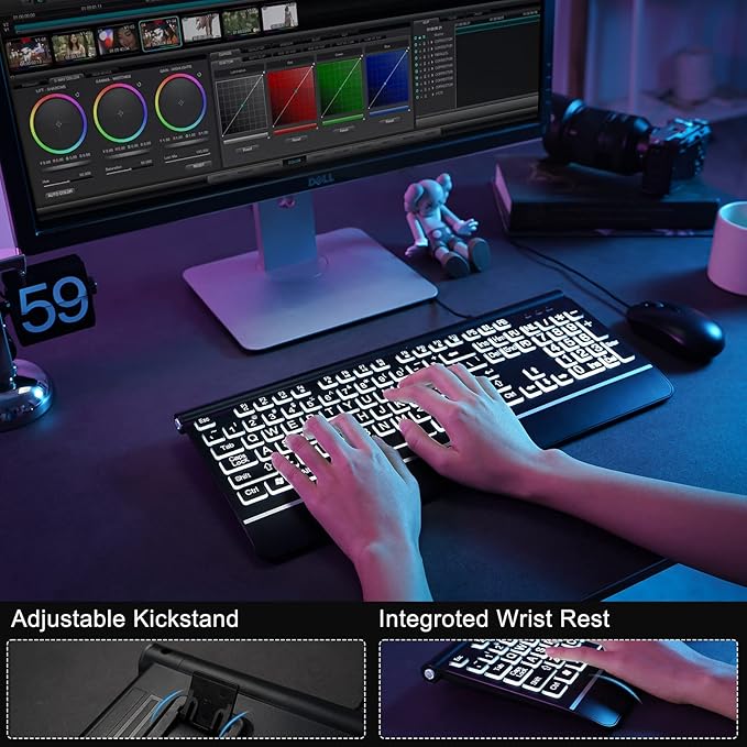 Large Print Backlit Computer Keyboard, USB Full Size Wired Keyboards - Image 6