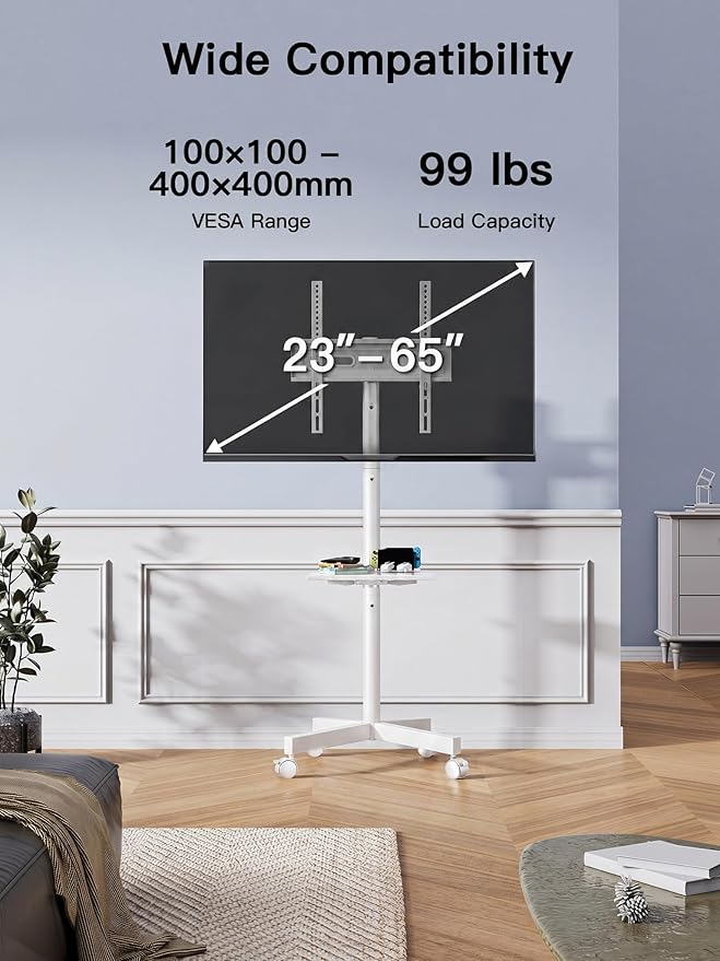 PERLESMITH Rolling White TV Stand - Image 2