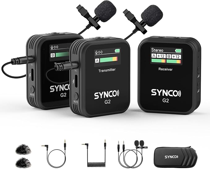 SYNCO Wireless Lavalier Microphone, G2 2.4G Dual Transmitter 48KHz 24Bit Lapel by SYNCO