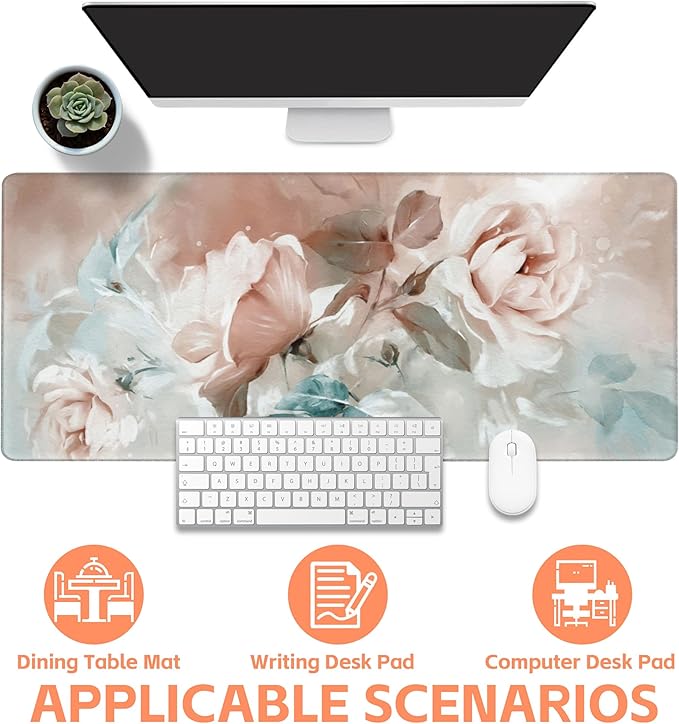 Mouse Pad Large Rose and Leaves Non-Slip Game Desk Mat - Image 4