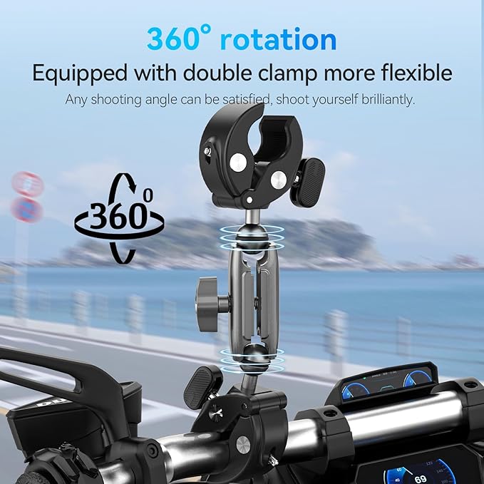 Duall Ball Clamp Mount for Stick Pole Mounting on Bike Bicycle Motorcycle - Image 2