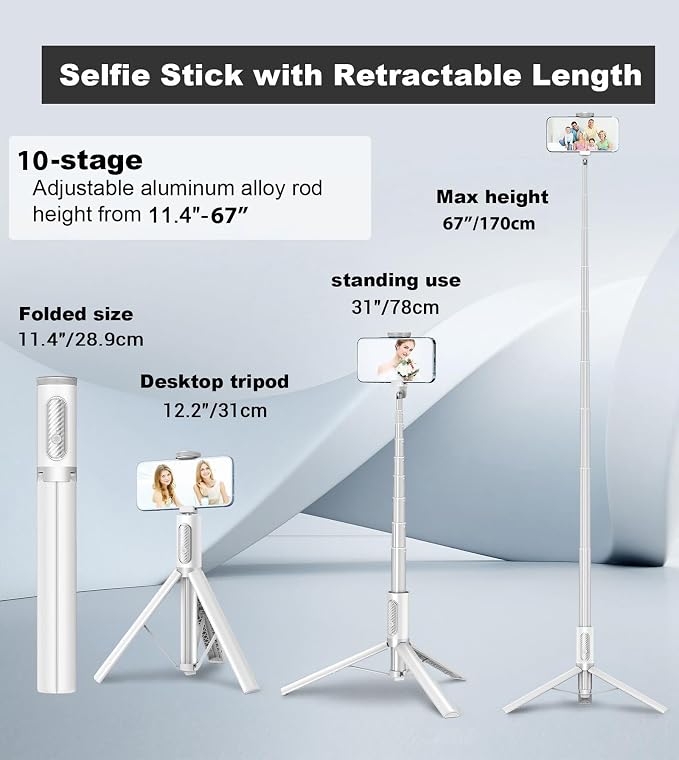 TONEOF 67" Travel Tripod, Selfie Stick, All-in-1 Phone Stand - Image 3