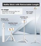TONEOF 67" Travel Tripod, Selfie Stick, All-in-1 Phone Stand - Image 3