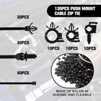 130 Pcs Push Mount Cable Ties Standard Zip Tie Mount Car Wire Loom Routing Clips - Image 2