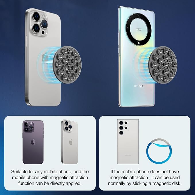 Silicone Suction Cup Phone Mount, Magnetic Suction Phone Case Stand, Mirror - Image 2