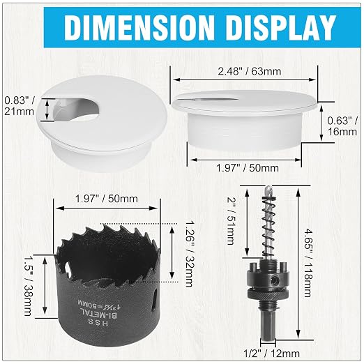 2" White Desk Grommet with Bi-Metal Hole Saw, JTemgle Plastic Cable Hole Cover - Image 4