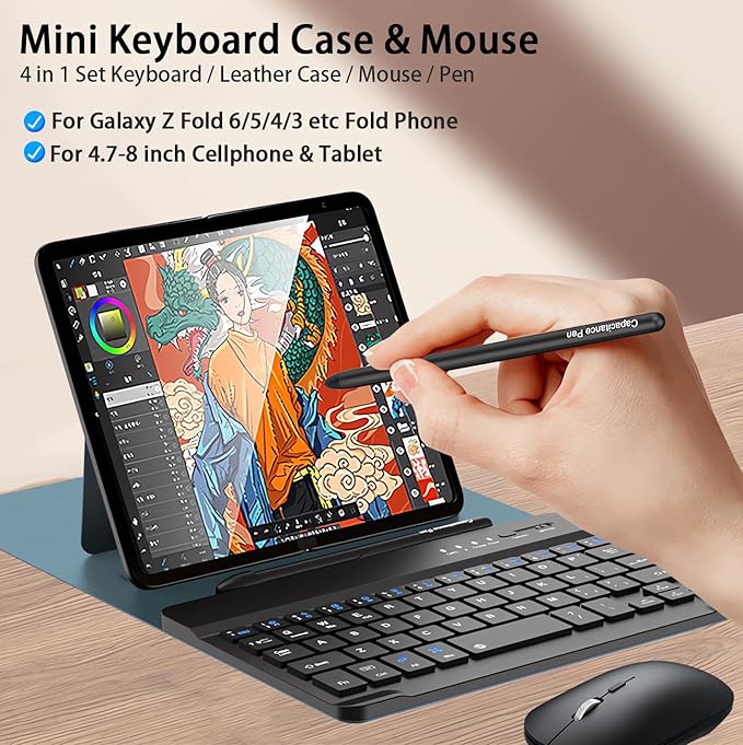 for Samsung Galaxy Z Fold 7 6 5 Keyboard and Mouse, Portable Mini 7.9 inch - Image 2
