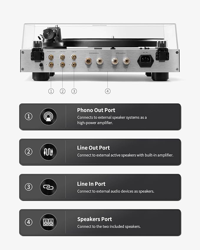 ANGELS HORN High Fidelity Bluetooth Vinyl Turntable Record Player - Image 6