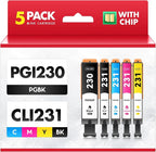 PGI-230XL CLI-231XL High Yield Ink Cartridge Combo 5 Pack Compatible by INKBAY