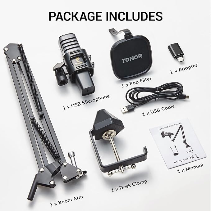TONOR USB Microphone Kit, PC Podcast Recording Cardioid Condenser Computer Mic - Image 7