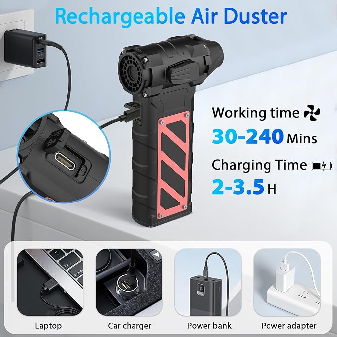 Electric Air Duster-Compressed Air Duster, 60mph Wind Stepless Speed Canned Air - Image 3