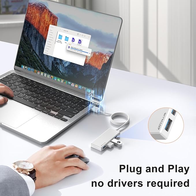 USB Hub, 2 ft Long Cable USB 3.0 Hub, USB Extender - Image 5