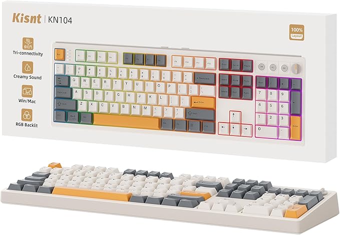 Kisnt KN104 Wireless Mechanical Gaming Keyboard, 100% Full Size 104 Keys by Kisnt
