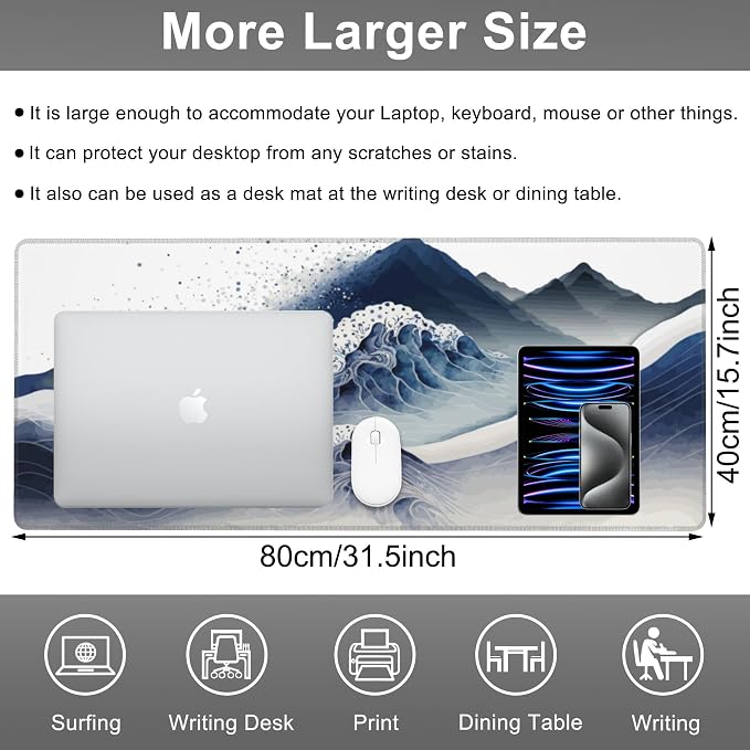 Mouse Pad, Large Watercolor Majestic Mountains Desk Mat, Extended Non-Slip - Image 2