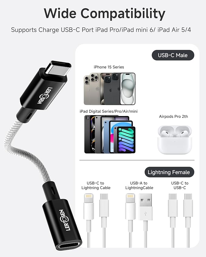 2 Pack Lightning to USB C Adapter, Lightning Female to USB C Male Cable Adapter - Image 7