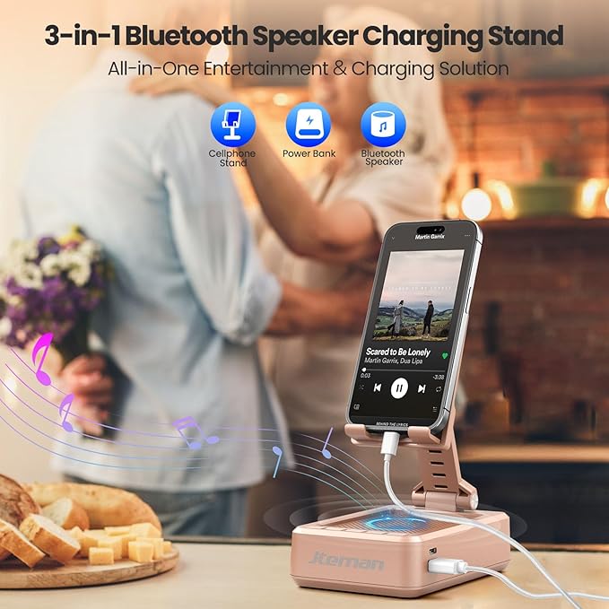 JTEMAN Cell Phone Stand with Bluetooth Speaker and Charging Function, Birthday - Image 2
