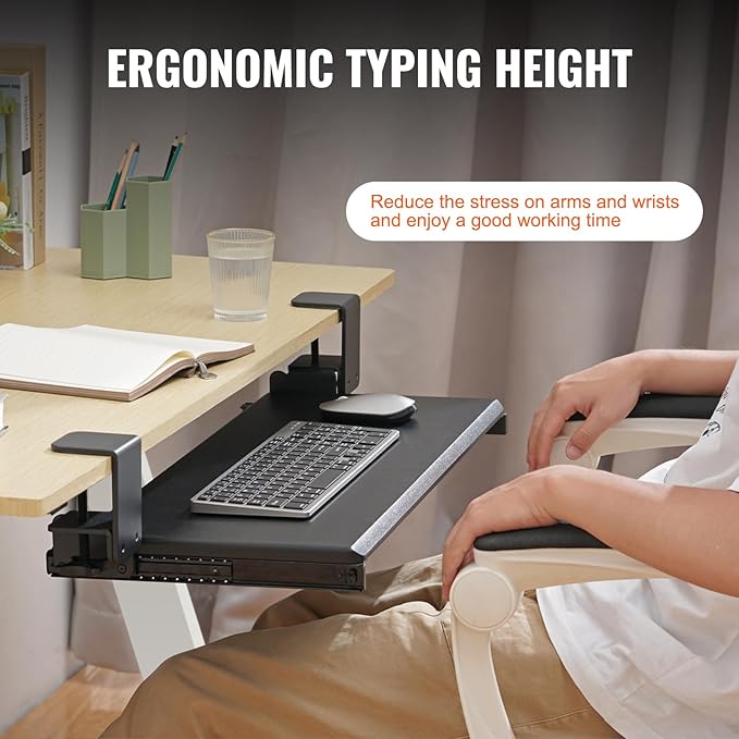 VEVOR Clamp on Keyboard Tray Under Desk, Desk Keyboard Tray Slide Out - Image 5
