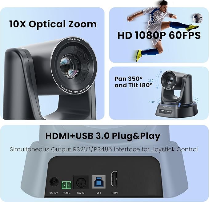 PTZ Camera HDMI/USB 10X Optical Zoom 60fps 1080P Video Conference Camera - Image 2
