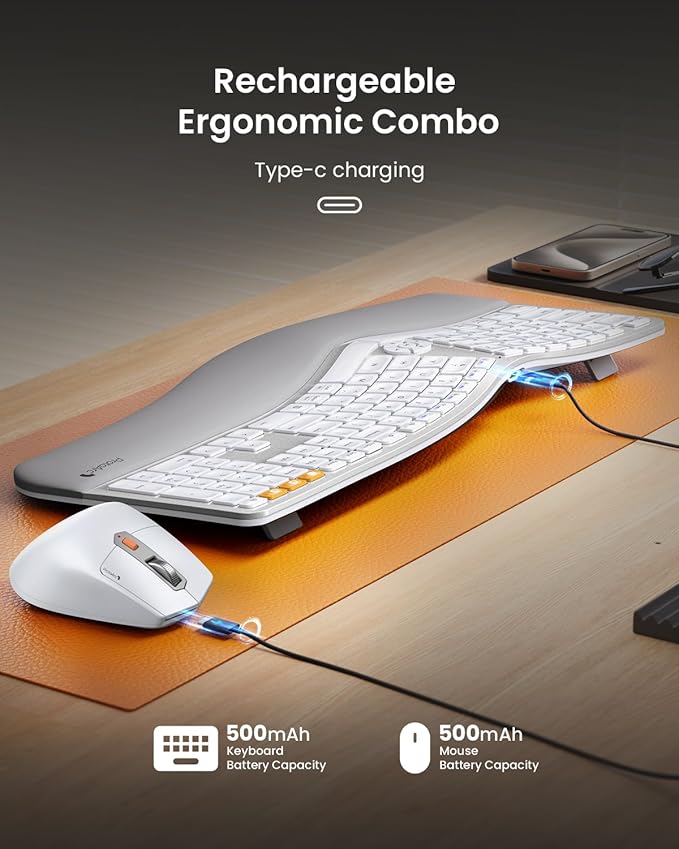 ProtoArc Ergonomic Wireless Keyboard Mouse, EKM01 Plus Full Size Ergo Bluetooth - Image 8