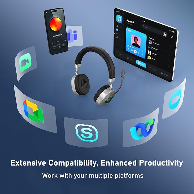 Wireless Headset, AI Noise Cancelling Mic & USB Dongle, Wired/Wireless - Image 6