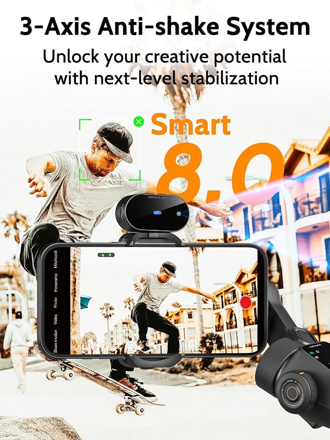 3-Axis Gimbal Stabilizer for iPhone & Android, NO APP AI Tracking, 7.8' - Image 3