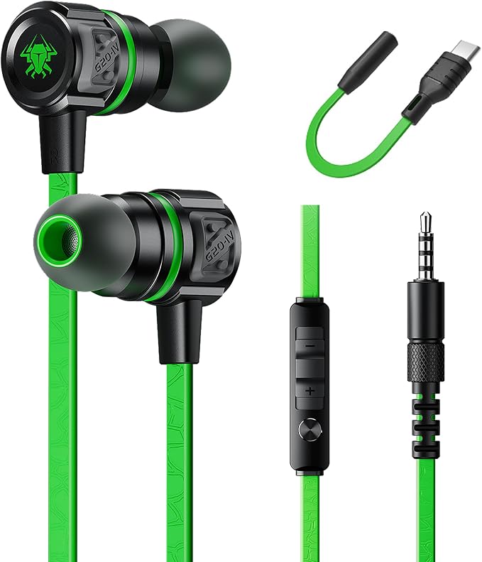 Gaming Earbuds Wired, USB C & 3.5mm Dual Plug in Ear Headphones by Aitalk