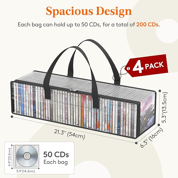Lifewit CD Storage Bags, Front Window Zipper Design, Stackable Media Organizer - Image 2